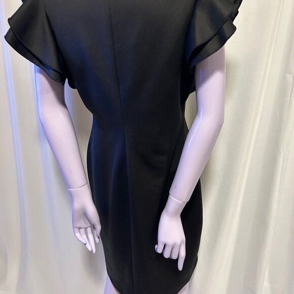 Tommy Hilfiger Scuba Crew Neck Flutter Ruffle Cap Sleeve Sheath Dress - Picture 3 of 9